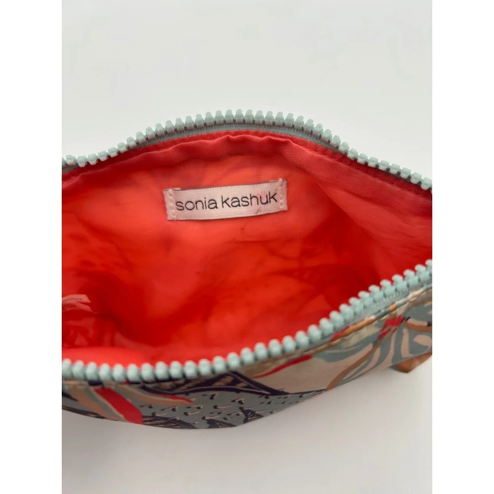Sonia Kashuk Tropical‎ Floral Makeup Bag Teal Peach Orange Zipper Pouch